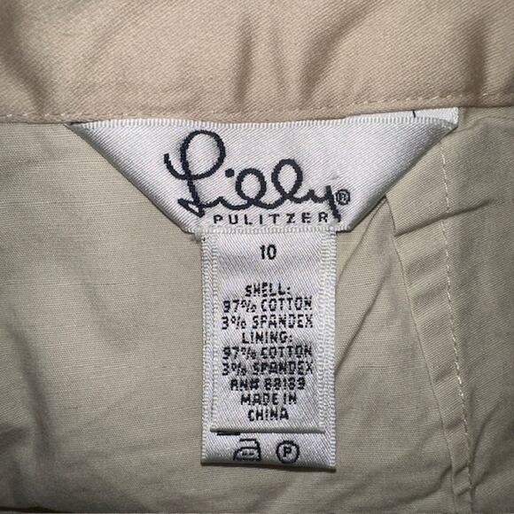 Lilly Pulitzer Beige Embroidered Pink Flamingo Skirt Skort W/Pockets Golf Sz 10 - Picture 8 of 9